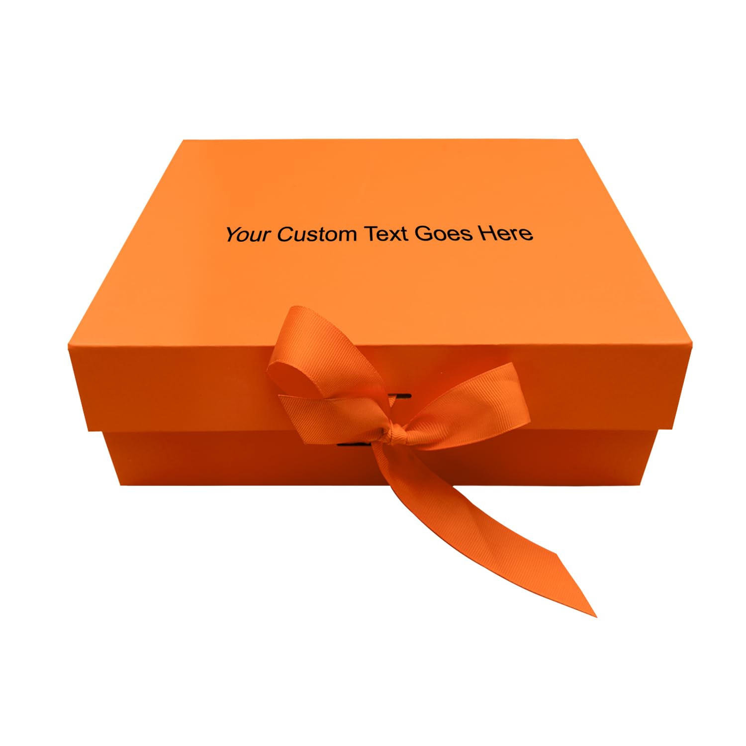 Personalised Present Box Large Magnetic Gift Box with Lid & Ribbon, Rigid Keepsake Box 26 x 18.5 x 8.3 cm, Box for Christmas, Hanukkah, Weddings, Birthdays & All Occasions (Orange Box with Text)