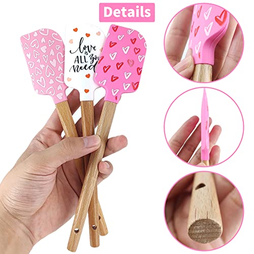 Rovepic 3 Pack Silicone Spatulas With Wooden Handles Heat Resistant Baking Spatulas With Pink Satin Ribbon Bows For Baking Cooking #TOP2