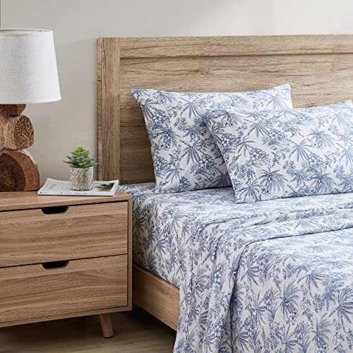 Tommy Bahama - King Size Sheets Set, Crisp & Tailored Cooling Sheets with a Smooth Cotton Percale Lightweight Feel - Bed Sheets with Matching Pillowcases & Fitted Sheet (Pen and Ink Palm Blue) - Image 2