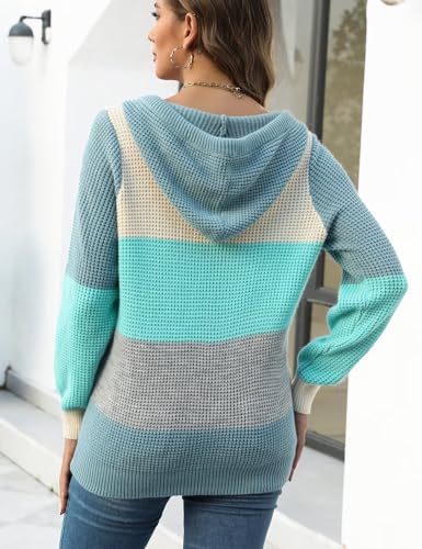 Image of CiCiBird Women's Fall Hoodies Sweater V Neck Waffle Knit Top with Pocket | Loose Fit, V Neck Button, Adjustable Drawstring, Long Sleeve, Kangaroo Pocket, Weekend Errands, Daily Wear, Work Casual