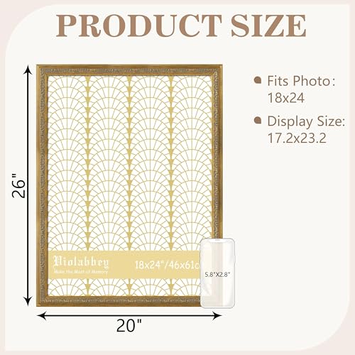 Image of VIOLABBEY 18x24 Poster Frame Gold, Vintage Frames Ornate without Mat | Gold Picture Frames, Vintage Antique Design for Wall Hanging, HD Plexiglass, Wall Decor