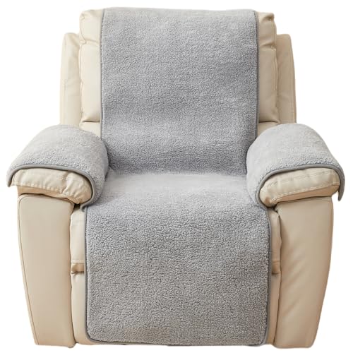 Image of ELEFOCUS Plush Sherpa Fleece Recliner Chair Cover，Soft Warm Sofa Slipcover,Washable for Reclining Sofa,Furniture Protector Non Slip (Light Grey, 22 inch)