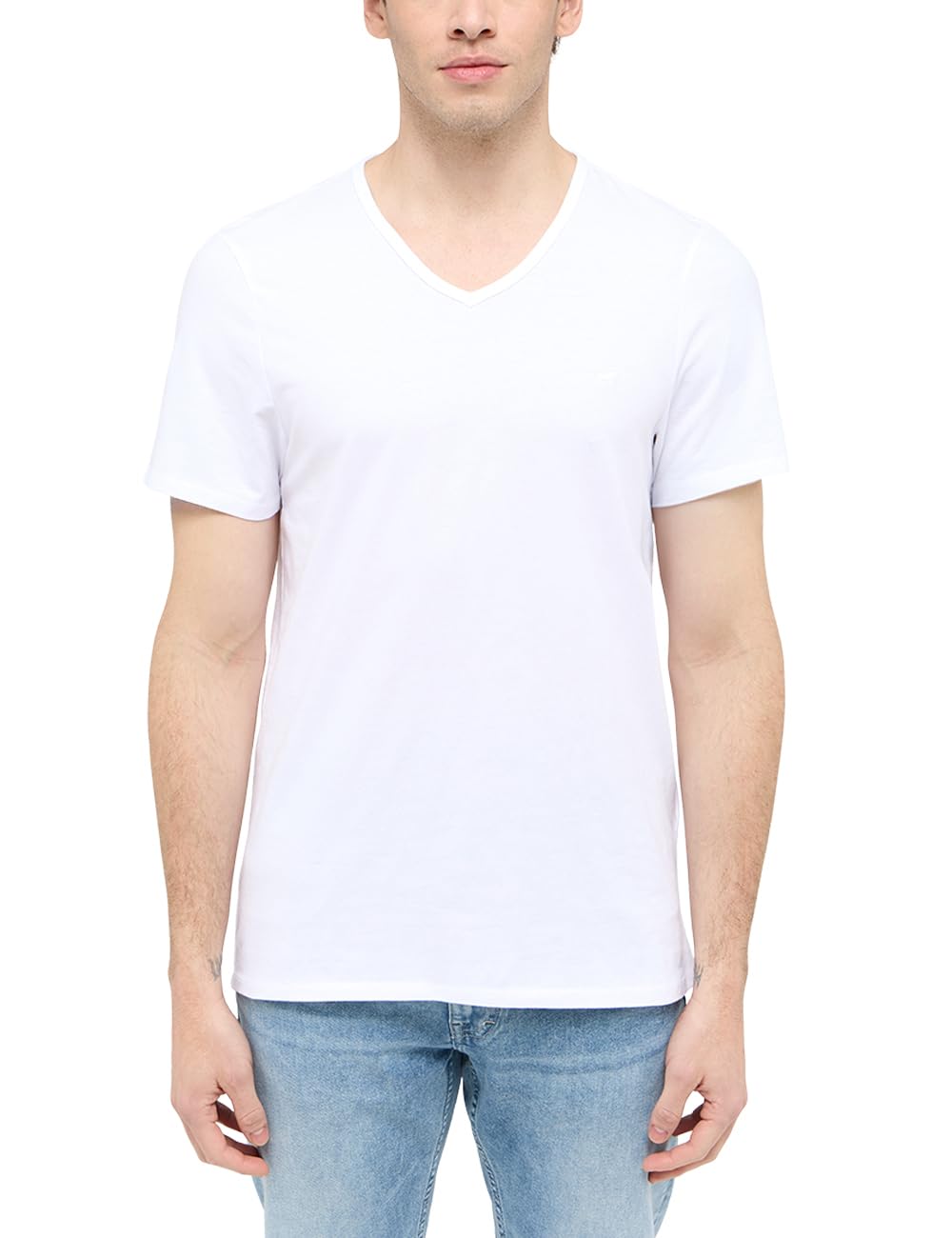MUSTANG Herren T-Shirt Amado 2er Pack - Regular Fit S- 3XL Weiss Schwarz Stretch, Größe:S, Farbe:General White 2045