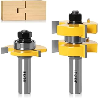 1/2 Inch Shank Tongue and Groove Set of 2 Pieces Router Bit 3 Teeth Adjustable T Shape Wood Milling Cutter, Tongue and Groove Joints Router Bit (1/2inch Shank, Up to 1-1/4" Stock - 1/2" Depth)