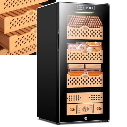 Elektrischer Humidor mit Zedernholzfutter, intelligente Temperaturregelung 16-22°C, einstellbare Luftfeuchtigkeit 60-80%, LED-Licht, große Kapazität für Männer