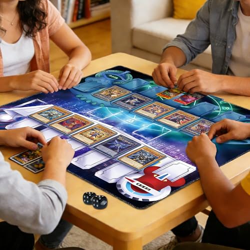Auralvia 2-Player TCG Playmat with Field Zones (24"x24") + Bag & 2 Ancient Eye Dice &ndash; Square Duel Game Mat Compatible with YuGiOh &ndash; Non-Slip Rubber Battle Map (Eyes)