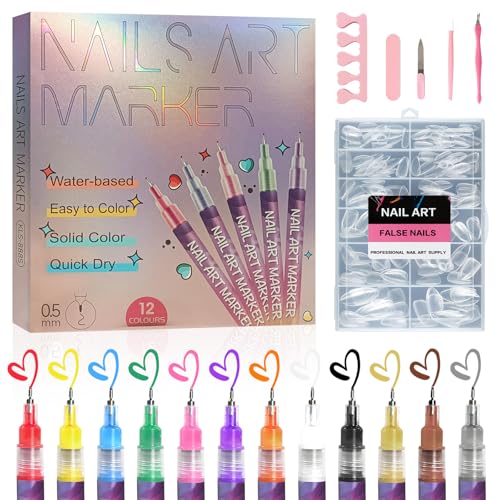 12 Colors Nail Art Pens Set with 216pcsNail Tips and
