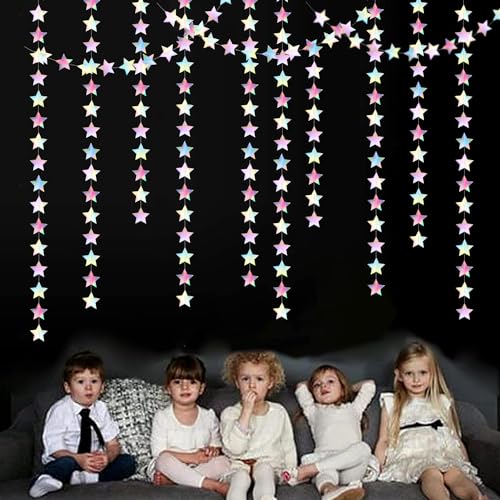 Image of Iridescent Disco-Holographic Party-Decorations Christmas Garland - 62ft Twinkle Little Star Streamers Hanging Banner,Wedding Birthday Bachelorette Baby Bridal Shower Decor Hugtmr