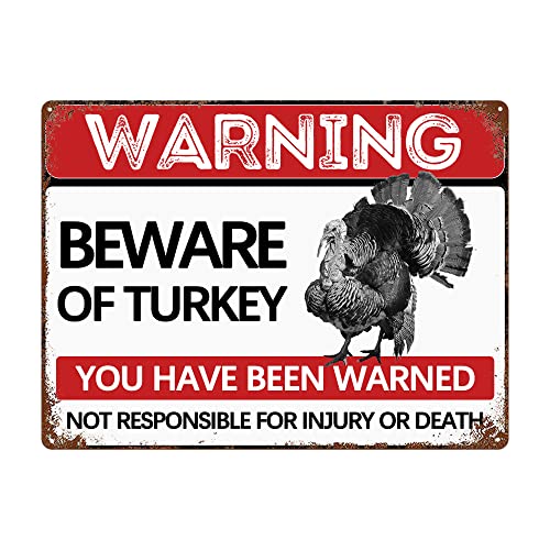 BAIWIFE Turkey Warning Sign - 12x16 Inch Vintage Rustic Metal Poster for Outdoor Yard Fence Wall Office Home Decor