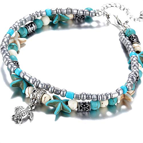 Mulheres Bohemian Múltiplas Camadas Cadeia Starfish tartaruga Beads Tornozeleiras Beach jóias Pé Pul