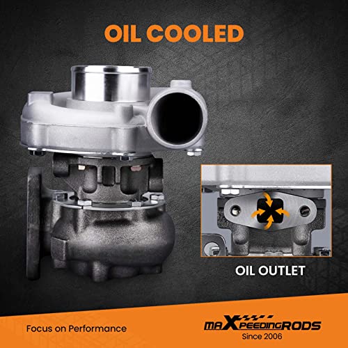 Maxpeedingrods T3 T4 T04E T3/T4 Turbo 0.63A/R 400+Hp Boost Turbine 7Psi-21Psi, T3T4 5-Bolt Flange Turbocharger For 1.5L-2.5L Engines Oil Cooled W/Gaskets #TOP4