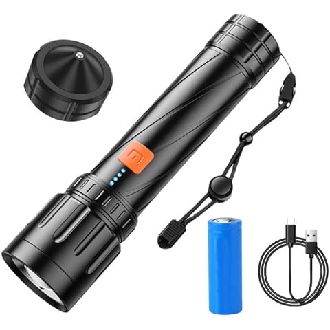 iodoo Rechargeable True 5000LM Tactical Flashlight Focus Adjustable with Tail Safety Hammer, 5000mAh Battery Rechargeable Type-c and Chargeable for Phone, Streamlight Handheld Flashlights Cover