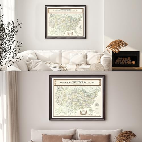 Image of DECORARTS - Large Personalized Push Pin Travel Map USA, Custom Name, Pin Board Canvas Wall Art, Colorful United States Decor, Optional Wood Frame, Giclee Print, Handcrafted in USA, 35x28''