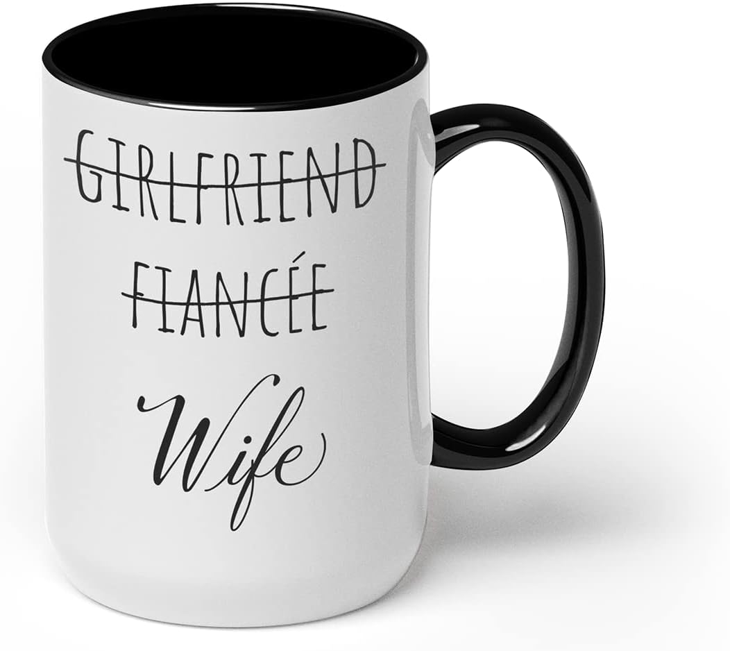 GotPrint Girlfriend Fiancee Wife Mug Officially a The Wife Mug Novelty Gift for Valentine’s Day Wedding Engagement Couples, Black Trim, 15 Oz