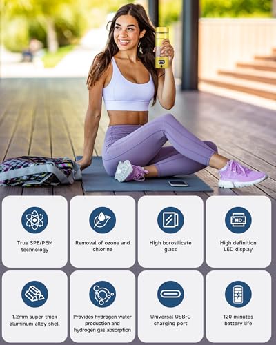 Image of Hydrogen Water Bottle Generator, Gold | 5000 PPB Hydrogen Rich Water, LED Timer, Rechargeable 1300mAh Battery, Glass Bottle with Aluminum Alloy Shell
