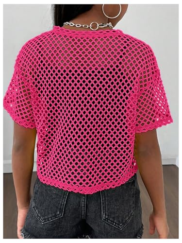 SweatyRocks Girl's Sheer Mesh Fishnet Workout Top Hollow Out Short Sleeve Sports T Shirt2