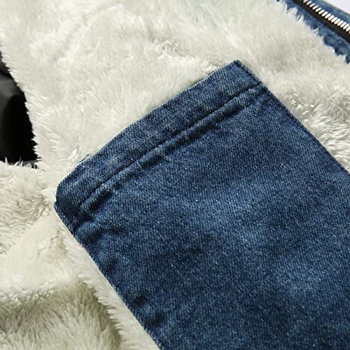 Mens Winter Coats,Men's Lapel Sherpa Fleece Lined Thicken Denim Jean Trucker Jacket Zip Pocket Winter Jackets For Men #TOP6