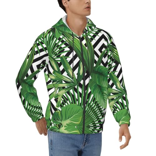 Sweat à capuche homme décontracté vert motif palmier manches longues