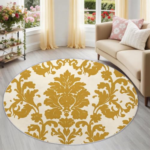 Tapis traditionnel damassé style victorien moderne rond 90 cm de qualité - 2