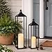 22'' 19'' Large Lanterns Decorative Outdoor Indoor, Set of 2 Black Metal Candle Lanterns Modern Farmhouse Floor Lanterns Decorative for Home Decor, Mantle, Fireplace, Patio, Porch, Garden