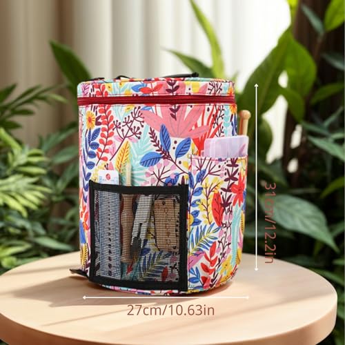 Image of Crochet Bag Organizer with Yarn Feeding Slots - Large Knitting Bag for Yarn Storage, Waterproof Travel Tote with Adjustable Strap, Gift for Crochet Lovers & Knitters