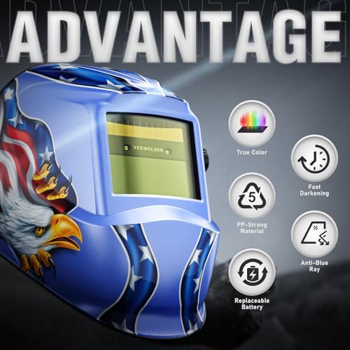 Image of YESWELDER Auto Darkening Welding Helmet, Blue Light Blocking, 1 /1 /1 /1 True Color Solar Powered Welding Hood with 2 Arc Sensors, Wide Shade 3.5 /9-13 Welder Mask for TIG MIG ARC and Grind