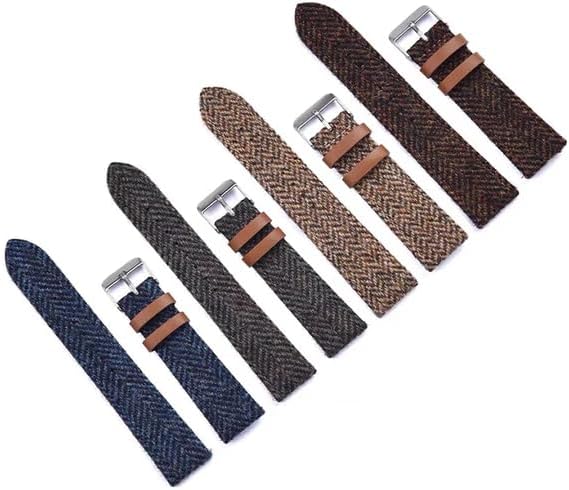 strapsuits Brown Vintage Herringbone Tweed Style, Quick Release 100% Wool Weave Bracelet, Genuine Leather back Watch Strap 18mm/20mm/22mm, Universal Fit for Men & Women, Durable Watchbands