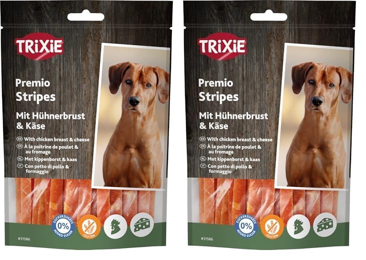 TRIXIE Tiras de Pollo y Queso sin Gluten Premio Tiras de Pollo con Queso, 100 g - 31586 (Paquete de 2)