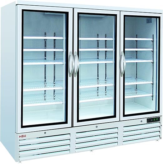 MBH - Nevera expositora industrial triple puerta de cristal para hostelería. Armario frigorífico expositor refrigerado de tres puertas para supermercado y restaurante.
