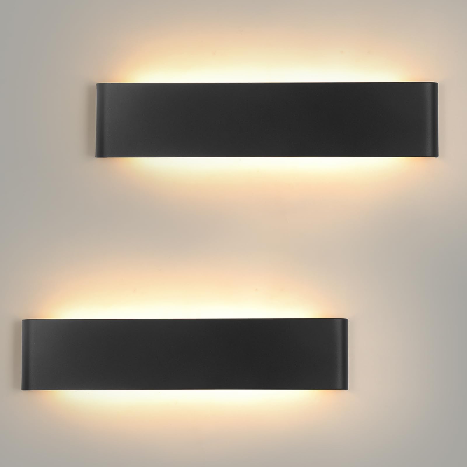 Mille Lucciole Applique da Parete Interno 24W,Lampada Parete Interno 2880LM,Applique LED da Parete Interno 3000K Bianco Caldo,Applique da Parete Per Soggiorno Camera da Letto Scale【2 Pezzi Nero】