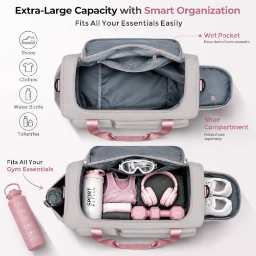 Image of FIORETTO Women's Gym Duffle Bag with Shoes Compartment, 30L Capacity, Ideal for Travel, Gym, Sports, Duffel, Weekender