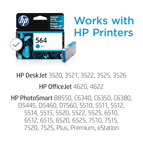 Image of HP 564 Cyan Ink Cartridge | Works with DeskJet 3500; OfficeJet 4620; PhotoSmart B8550, C6300, D5400, D7560, 5510, 5520, 6510, 6520, 7510, 7520, Plus, Premium, eStation | CB318WN