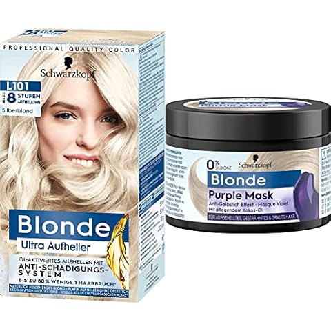 BLONDE Aufheller L101 Ultra Aufheller Silberblond Stufe 3 & Purple Mask 6 , Anti-Gelbstich Effekt, neutralisiert Gelbtöne und pflegt aufgehelltes, gesträhntes&graues Haar Cover