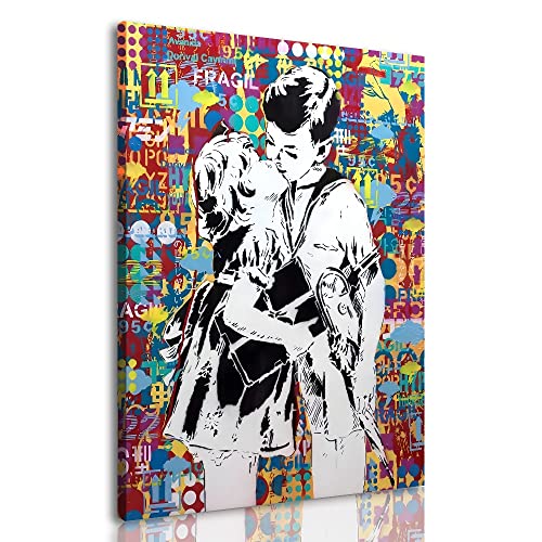 Framed Banksy Street Graffiti Wall Art Decor Large Abstract Pictures Canvas Painting Prints Colorful Modern Contemporary Poster Artwork Stretched for Wall Home Bathroom Bedroom Living Room Ready Hang (Framed Decor Art-04, 24x36inch (60x90cm))