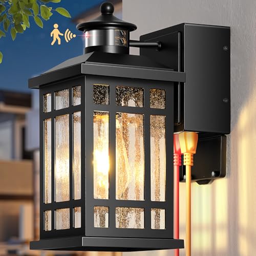 Image of Motion Sensor Outdoor Lights with GFCI, Modern Black Dusk to Dawn Outdoor Lighting, Upgraded Motion Sensor Outside Lighting for House Patio Garage, Adjustable Sensitivity and Time, Hardwired