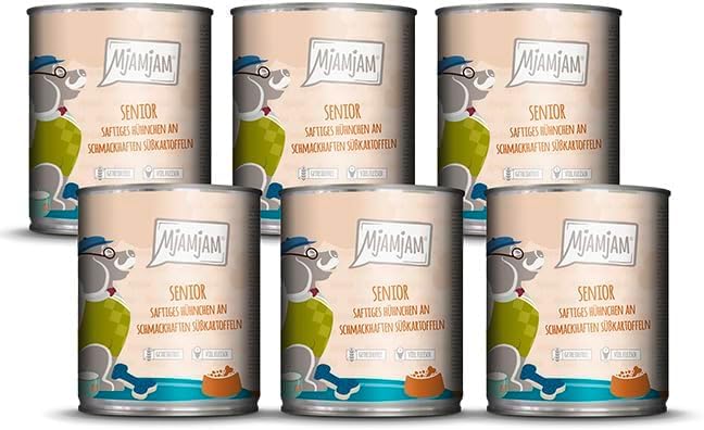 MjAMjAM - Premium Wet Dog Food - Senior - Juicy Chicken with Tasty Sweet Potatoes, Pack of 6 (6x800g), Grain Free
