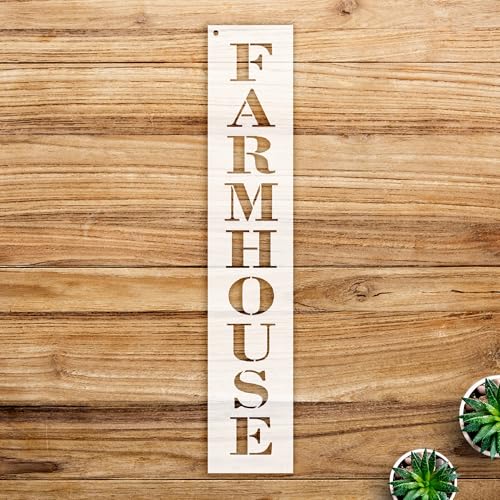 Farmhouse Word Stencil for Wood Signs and Crafts, Reusable Mylar Template, Vertical Design for DIY Home Decor Projects - Size A2 (4.5