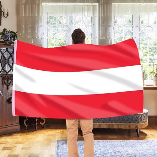 Image of AhfuLife Austria Flag 3x5 Ft, Large Austrian Flags for Outside - Double Side with Brass Eyelets for Olympic Party Decorations, Soccer Party Decoration Bar Garden Street Decoration Indoor Outdoor