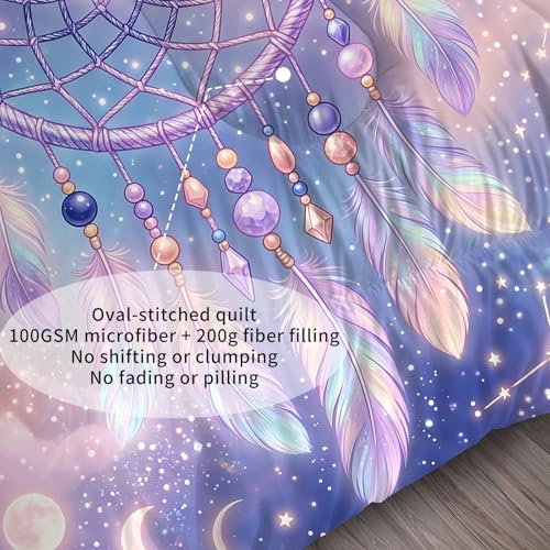 Image of Purple Dream Catcher Comforter Set, Boho Galaxy Star Moon Print Bedding Set Twin Size for Kids Boys Girls Teens, Soft Microfiber Room Decor 1 Comforter 1 Pillowcase