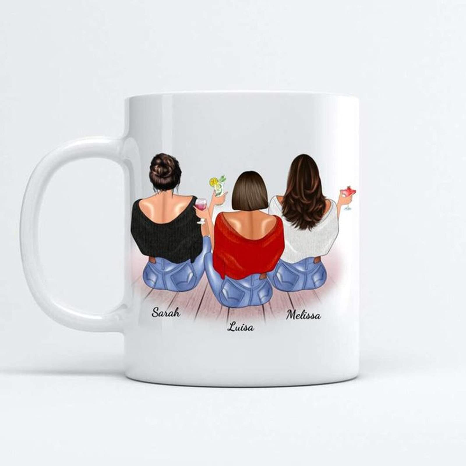 jinfu Tazas personalizadas – Tazas personalizadas con foto, imagen, logotipo, tazas personalizadas para mejores amigos 2/3 Girls Forever, taza de café de cerámica, lindas tazas de regalo para sentarse