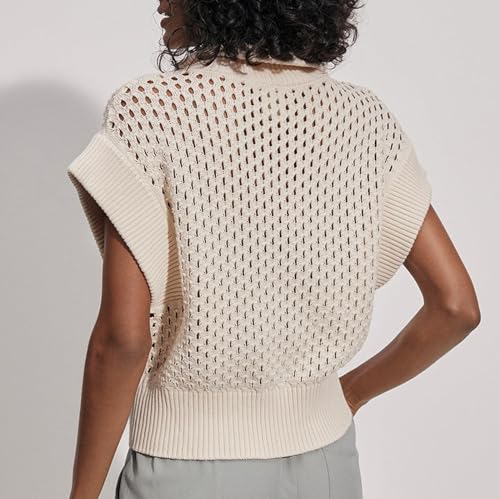 YEMOCILE Womens Half Zip Hollow Out Sweater Vest Sleeveless Summer Casual Knit Pullover V Neck Collar Knitted Loose Sweater3