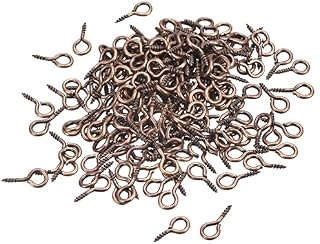 sourcing map 500Pcs Small Screw Eye Pins Hooks Mini Eyelets Screws Threaded, 5x10x1.2mm Self Tapping Screw for Jewelry Making Findings DIY Crafts, Copper Tone