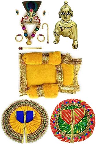 Image of Laddu Gopal Statue Pital Brass Murti with Dress Combo for Kanha Ji, Bal Gopal Statue Idol (Laddu Gopal JI 2 Dress Set Assorted, 1 NO.)