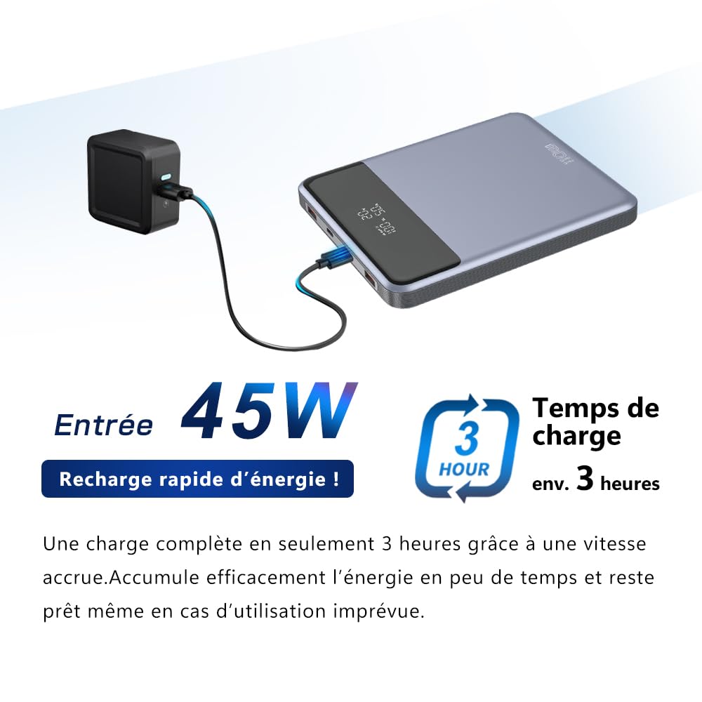 Batterie Externe 30000mAh 111Wh|USB-A&USB-C entrée/Sortie|Charge Rapide PD 110W|4 appareils simultanés|Écran LCD|Compatible iOS,Smartphone,Tablette,Console,Montre|Voyage Urgence,Noir