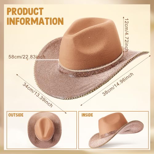 Image of Hercicy Rhinestone Cowboy Hat with Diamond Fringe CowHat for Cosplay Wedding circumference between 21.5 and 23.5 inches