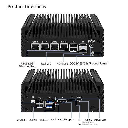 Image of Alder Lake-N i3-N305 8 Cores /8 Threads Fanless Mini PC DDR5 8GB RAM 128GB SSD Triple Display 4 Lans 6X USB Port 2X HDMI+DP+Type-C Pocket Desktop Computer with Win 11