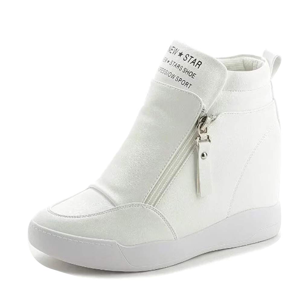 LIURUIJIAWomen's Ankle Boots Fashion Wedge Sneakers high-top Invisible Heel Casual Black White Red Platform Shoes