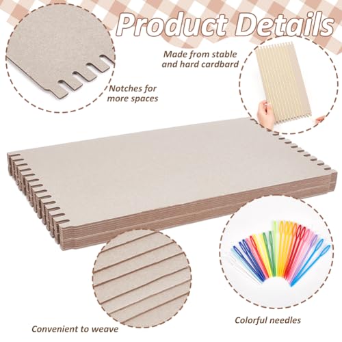 FINGERINSPIRE 36Pcs Cardboard Weaving Looms Kit Include 12pcs Wide Notch Weaving Looms 24pcs Large Eye Plastic Sewing Needles for Beginner Knitting Sewing Crochet Basket Jewelry Arts Crafts(33x16.5cm) - Image 3