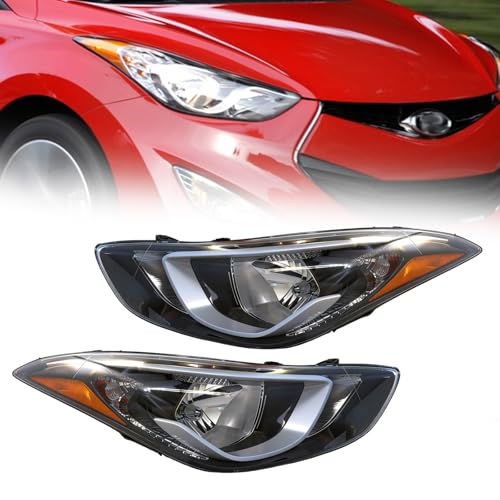 CZDONGY Pair Headlight Assembly Compatible with 2014 2015 2016 Hyundai Elantra w/Bulbs Halogen Headlamp(Left and Right Side)