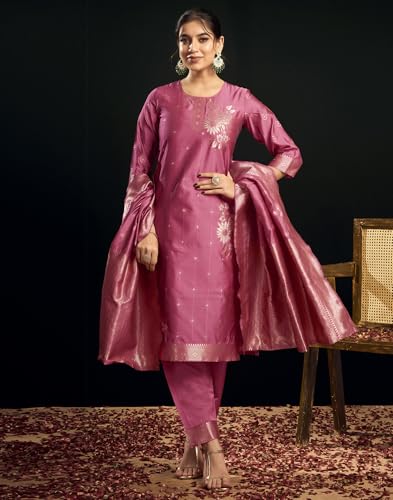 Image of SIRIL Women's Rayon Viscose Banarasi Jacquard Zari Woven Straight Kurta Pant with Dupatta Set